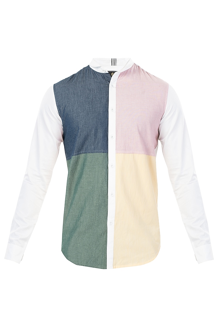 White Color Blocked Shirt by Lacquer Embassy