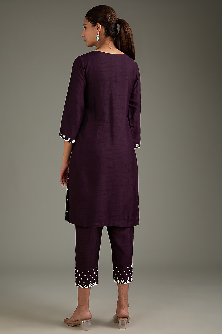 Wine Couture Silk Moti Work Kurta Set by Label Deepshika Agarwal at Pernia's Pop Up Shop