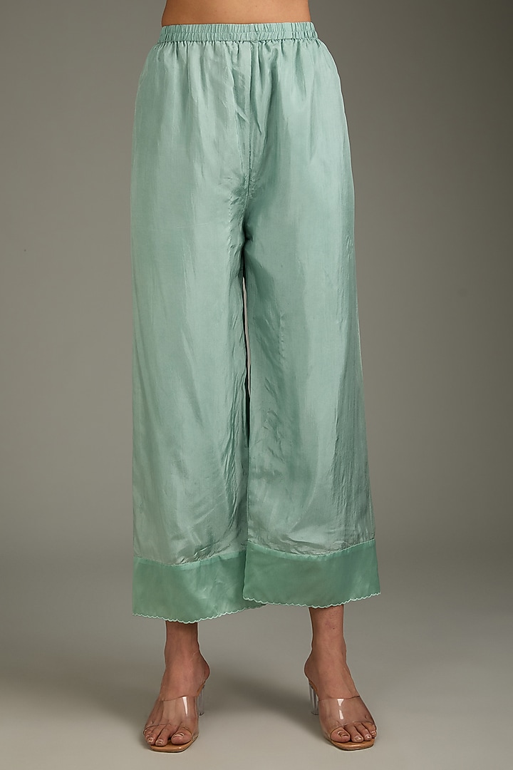 Teal Blue Couture Silk Hand Embroidered Kurta Set by Label Deepshika Agarwal at Pernia's Pop Up Shop