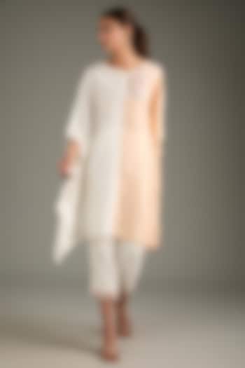 White Couture Silk Hand Embroidered Kurta Set by Label Deepshika Agarwal
