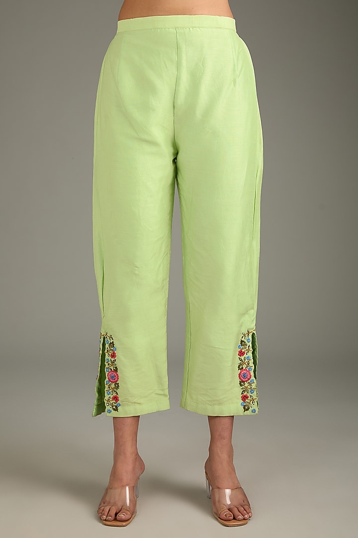Light Green Couture Silk & Organza Hand Embroidered Kurta Set by Label Deepshika Agarwal at Pernia's Pop Up Shop