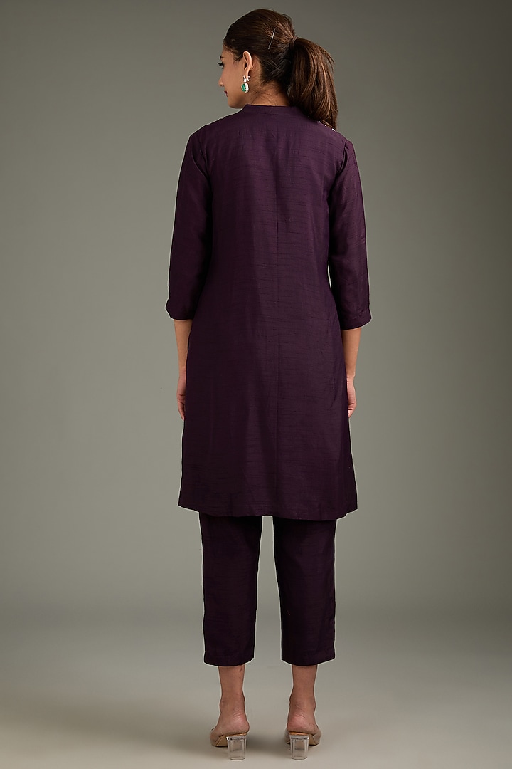 Wine Couture Silk Hand Embroidered Kurta Set by Label Deepshika Agarwal at Pernia's Pop Up Shop