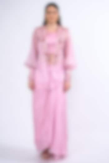 Pastel Pink Silk & Organza Skirt Set by Label Deepshika Agarwal
