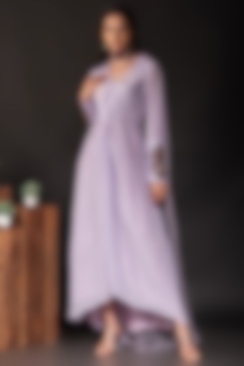 Lavender Crepe Maxi Dress by Label Deepshika Agarwal