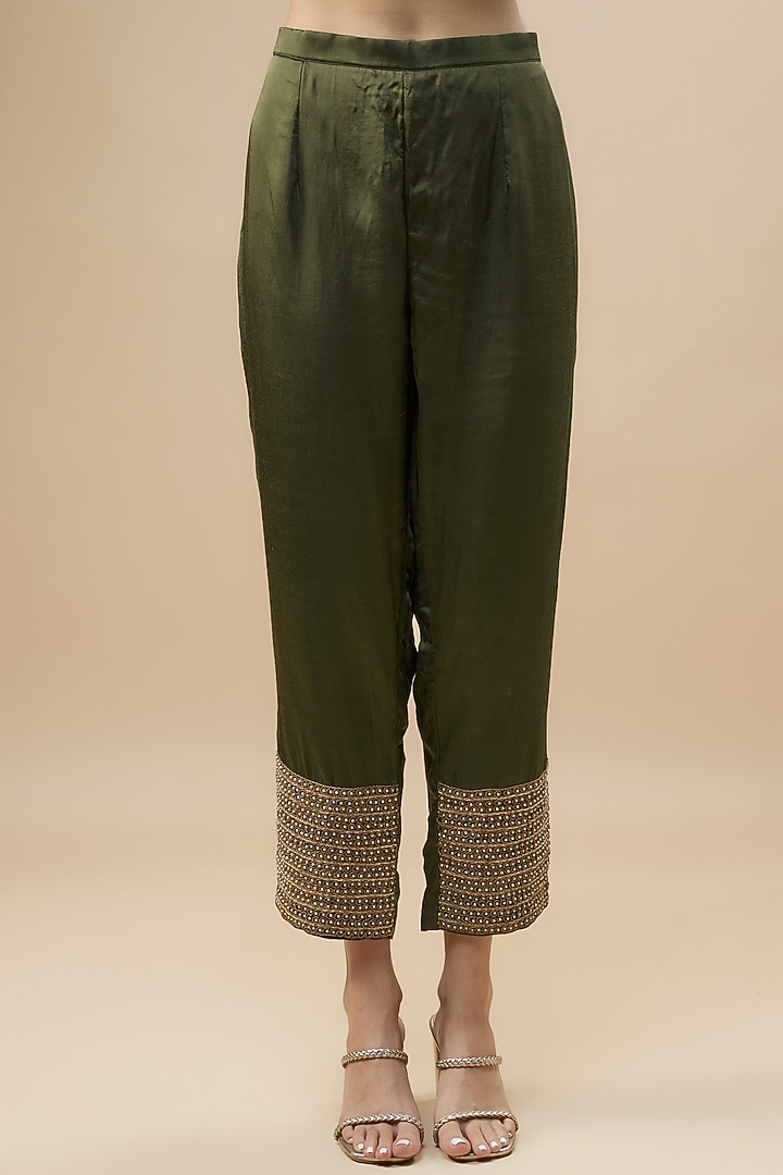 Green Couture Silk Hand Embroidered Jacket Set by Label Deepshika Agarwal at Pernia's Pop Up Shop