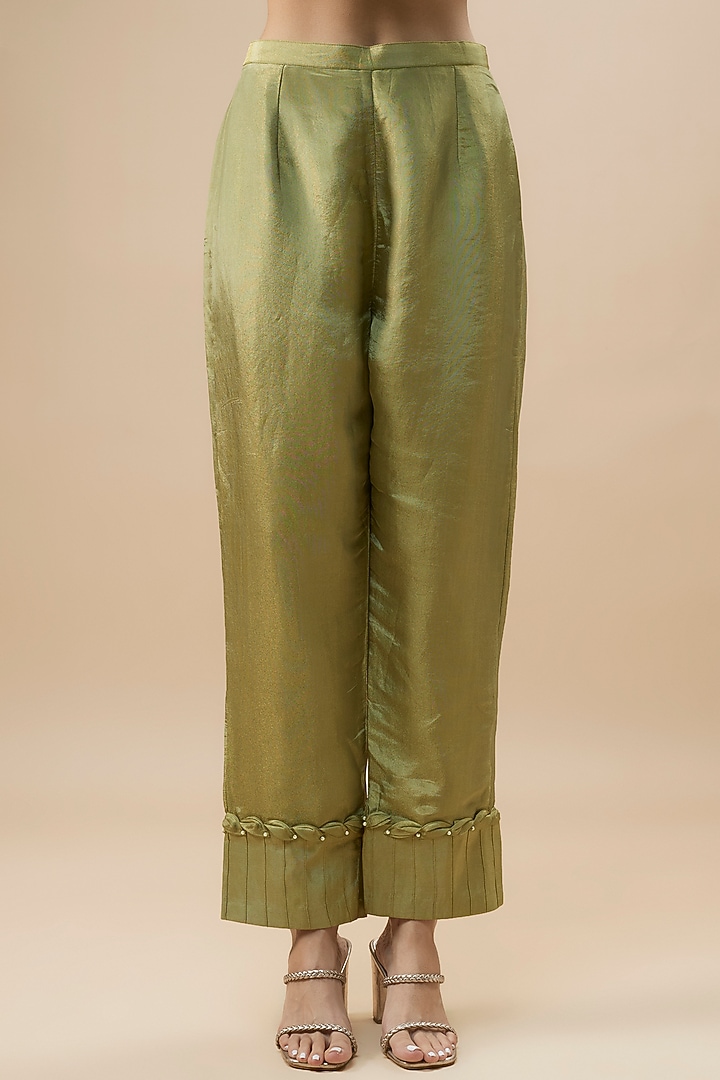 Green Tissue Silk Zari Hand Embroidered Kurta Set by Label Deepshika Agarwal at Pernia's Pop Up Shop