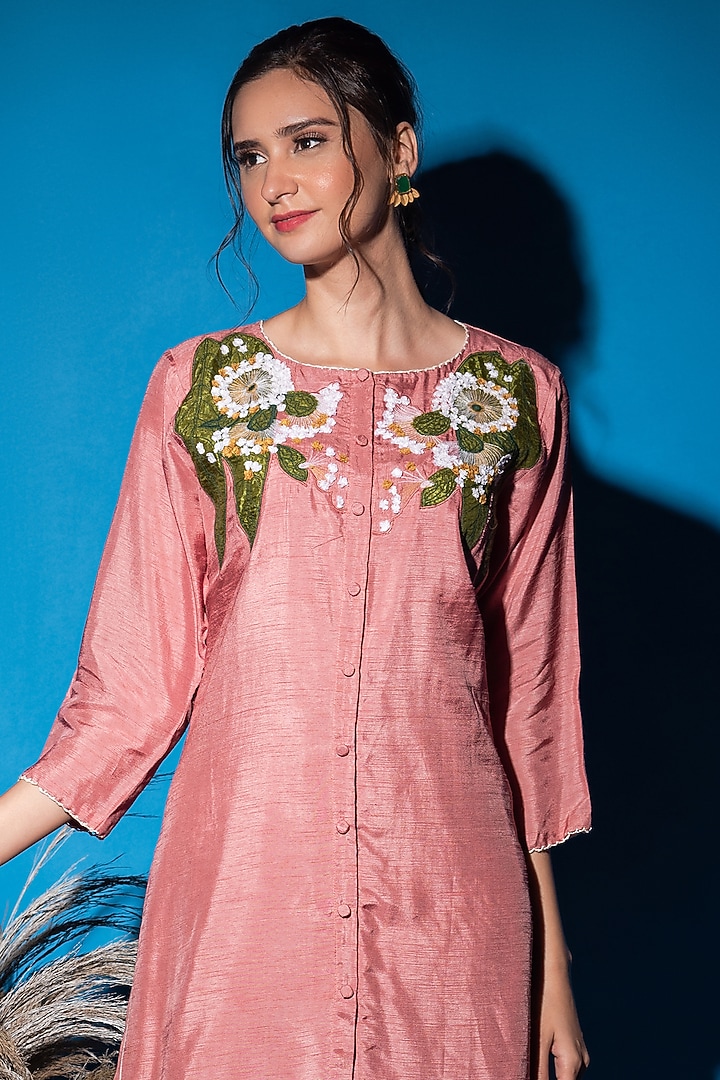 Dusty Pink Asymmetric Kurta Set by Label Deepshika Agarwal at Pernia's Pop Up Shop