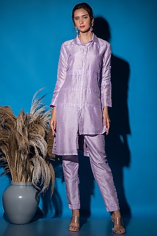 Lavender Bamberg Kurta Set by Label Deepshika Agarwal