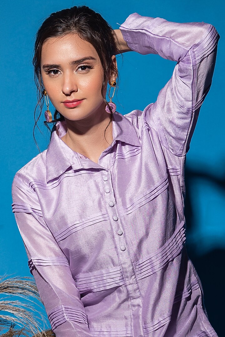 Lavender Bamberg Kurta Set by Label Deepshika Agarwal at Pernia's Pop Up Shop