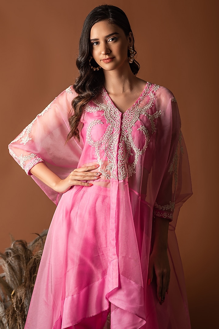 Pink Chanderi Pant Set by Label Deepshika Agarwal at Pernia's Pop Up Shop
