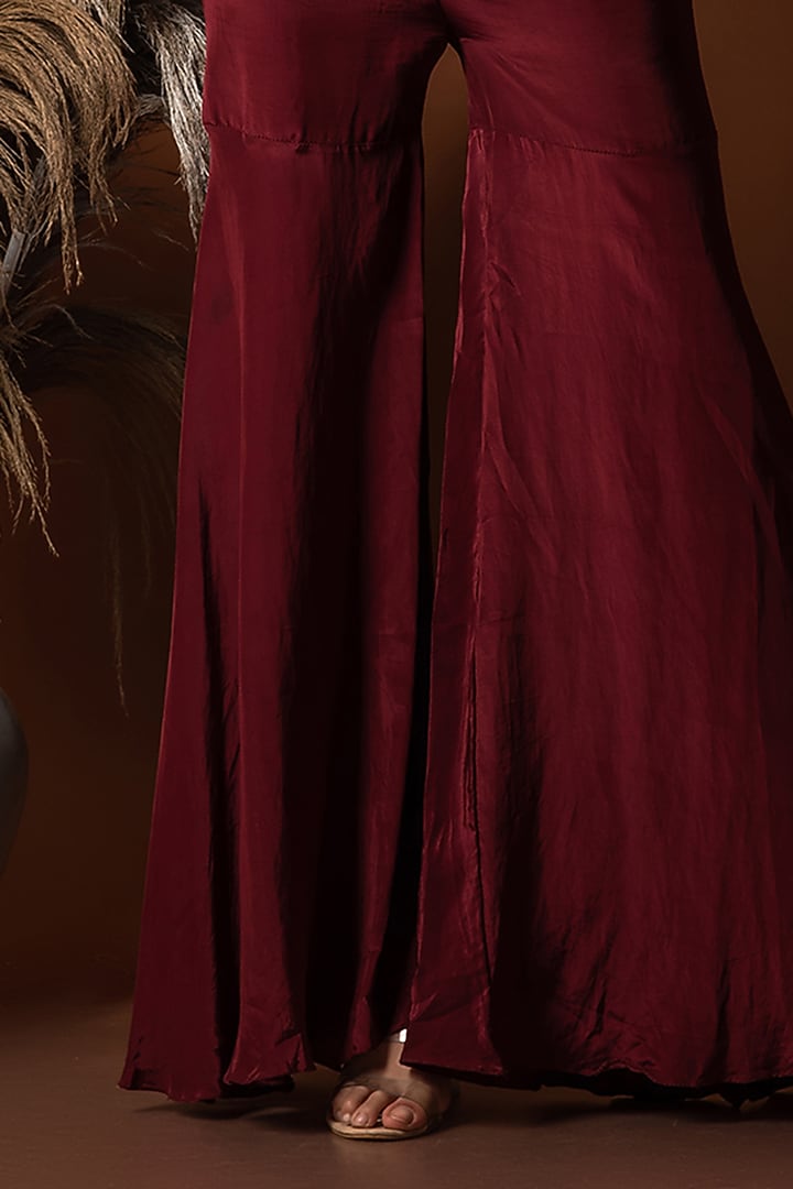 Maroon Crepe Party Wear Sharara Set by Label Deepshika Agarwal at Pernia's Pop Up Shop