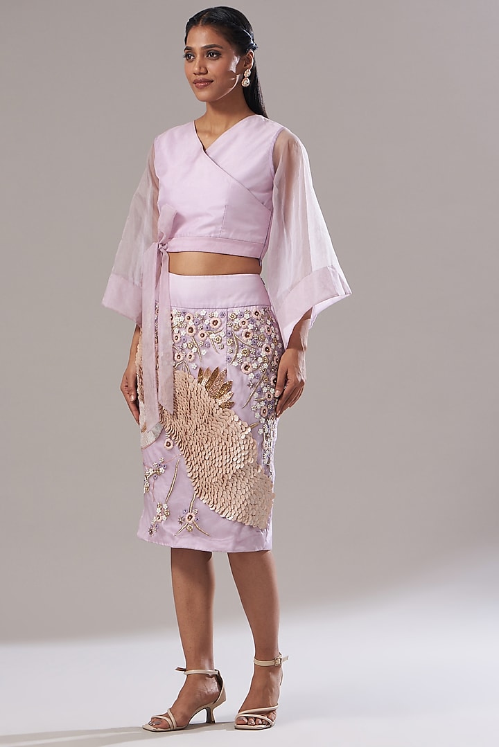 Lavender Embroidered Skirt Set by Label Deepshika Agarwal at Pernia's Pop Up Shop