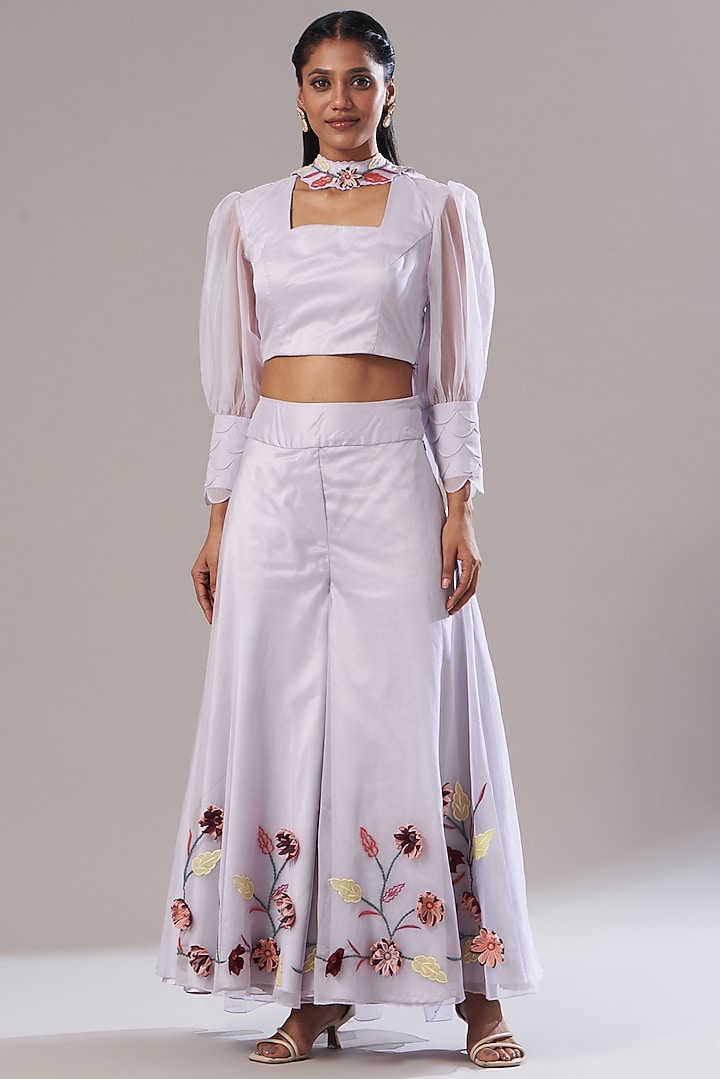 Lavender Embroidered Pant Set by Label Deepshika Agarwal at Pernia's Pop Up Shop