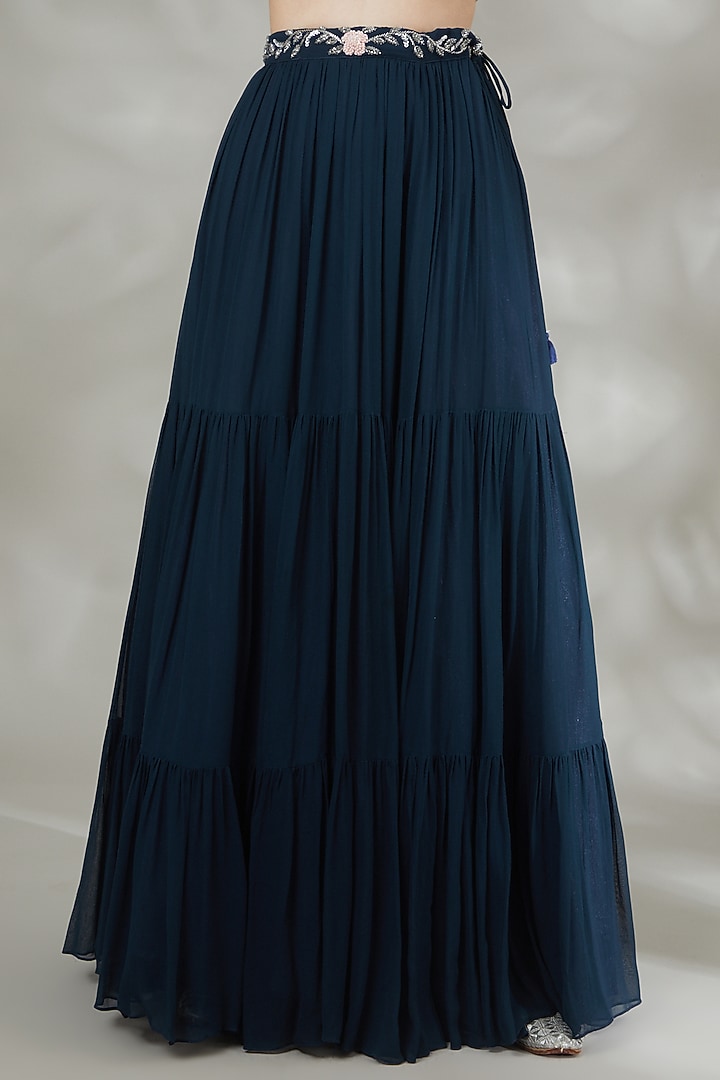 Navy Blue Georgette Lehenga Set by Label Deepshika Agarwal at Pernia's Pop Up Shop
