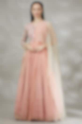 Peach Embellished Gown by Label Deepshika Agarwal