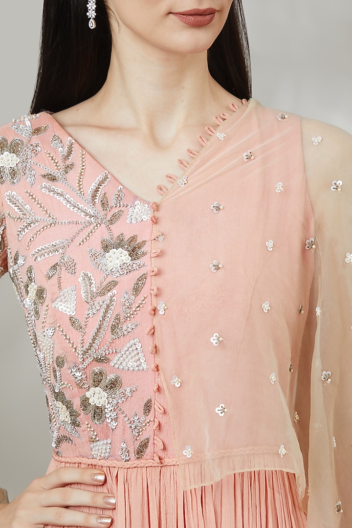 Peach Embellished Party Wear Gown by Label Deepshika Agarwal at Pernia's Pop Up Shop