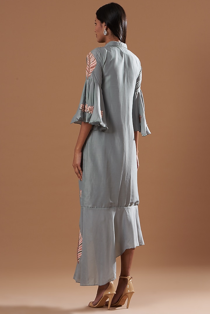 Grey Embroidered Asymmetric Summer Dress by Label Deepshika Agarwal at Pernia's Pop Up Shop