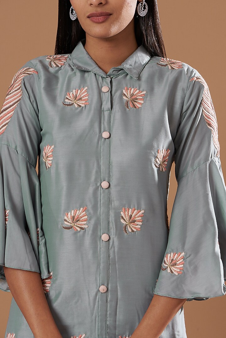 Grey Embroidered Asymmetric Summer Dress by Label Deepshika Agarwal at Pernia's Pop Up Shop
