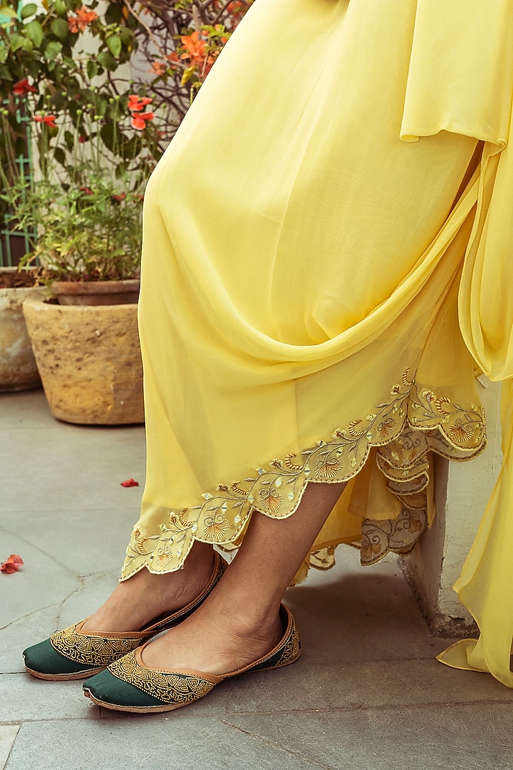 Yellow Embroidered Asymmetric Party Wear Gown by Label DIVYA JAIN at Pernia's Pop Up Shop