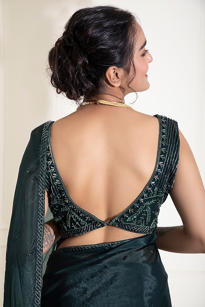 Dark Green Embroidered Wedding Saree Set by Label DIVYA JAIN at Pernia's Pop Up Shop