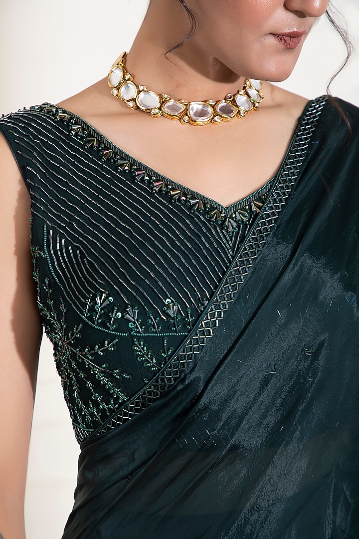 Dark Green Embroidered Wedding Saree Set by Label DIVYA JAIN at Pernia's Pop Up Shop