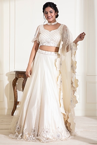 Mellow White Embroidered Lehenga Set by Label DIVYA JAIN