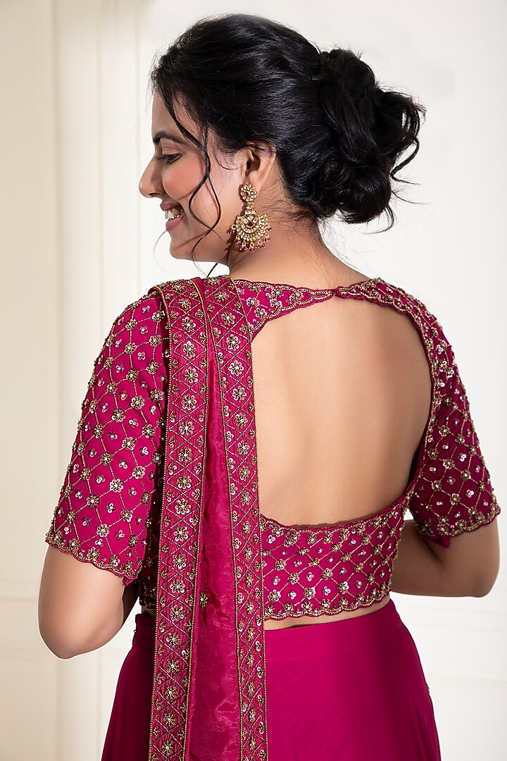 Magenta Georgette Wedding Lehenga Set by Label DIVYA JAIN at Pernia's Pop Up Shop