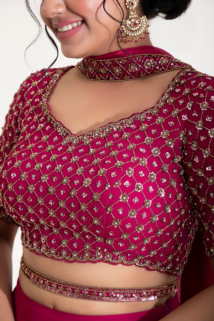 Magenta Georgette Wedding Lehenga Set by Label DIVYA JAIN at Pernia's Pop Up Shop