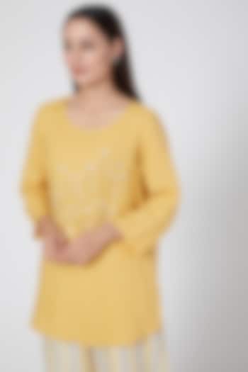 Ochre top with embroidery by Linen Bloom at Pernia's Pop Up Shop
