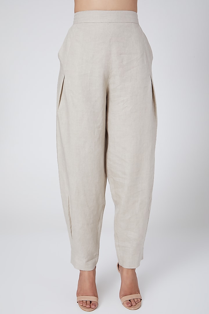 Beige pleated pants by Linen Bloom