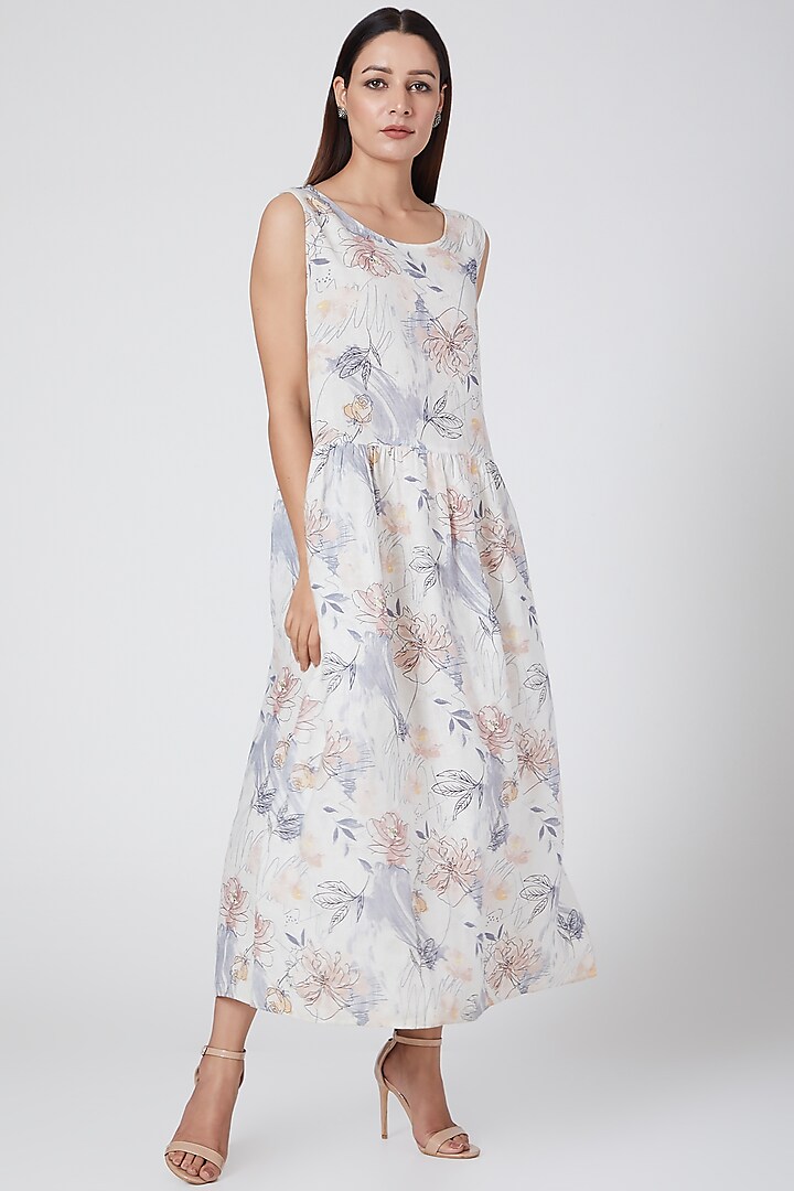 Blue floral print dress by Linen Bloom