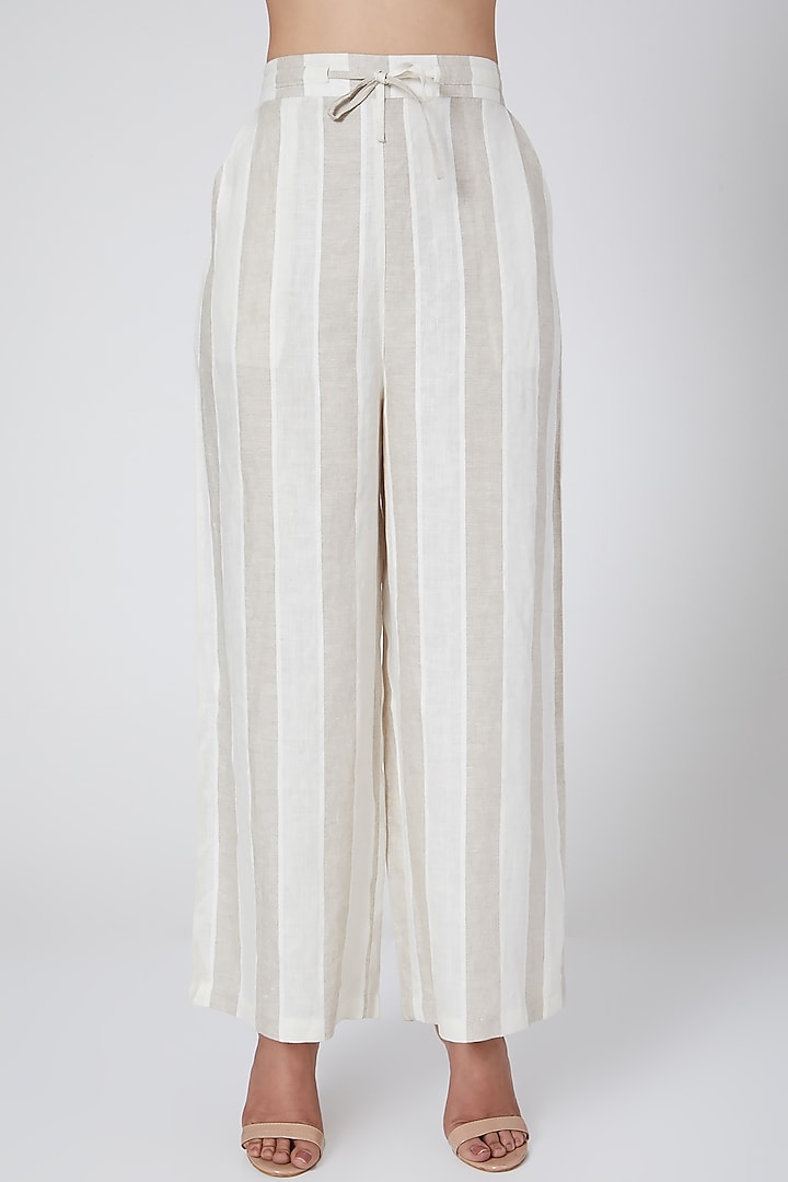 Beige and white stripe pants by Linen Bloom