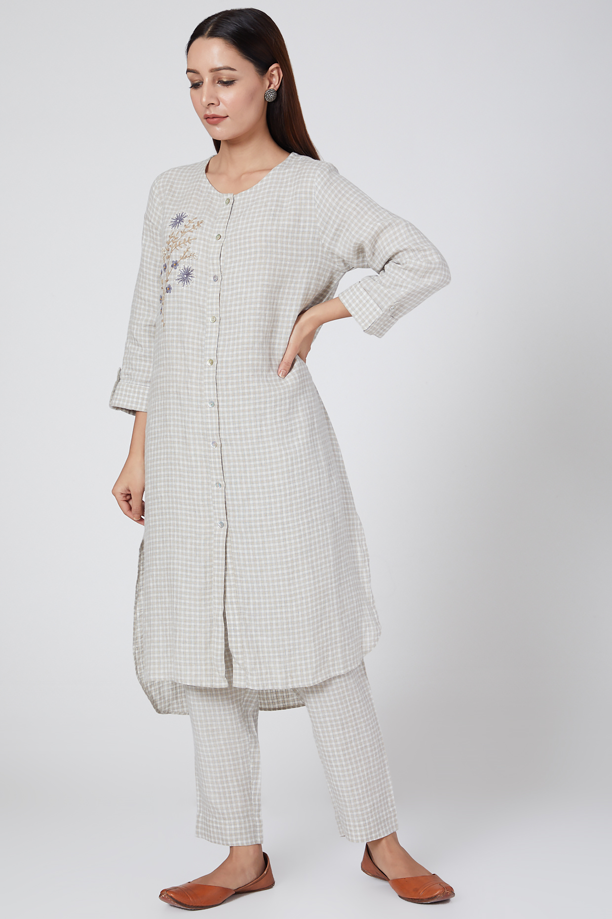 Blue Checks Embroidered Tunic by Linen Bloom at Pernia's Pop Up Shop
