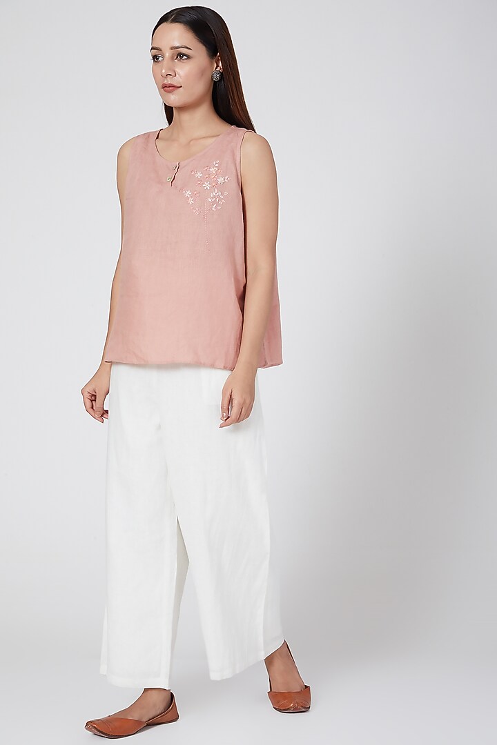 Pink Embroidered Top by Linen Bloom at Pernia's Pop Up Shop