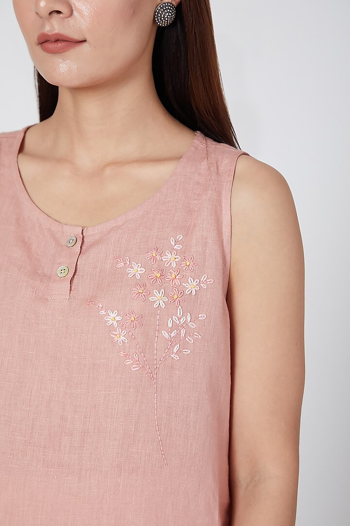 Pink Embroidered Top by Linen Bloom at Pernia's Pop Up Shop