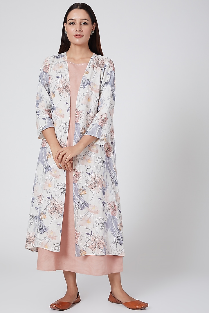 Blue Floral Printed Cape by Linen Bloom