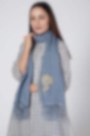 Blue Embroidered Scarf by Linen Bloom