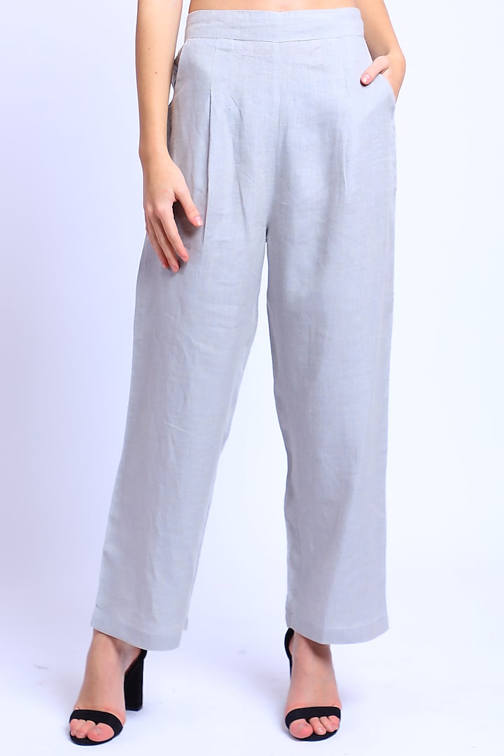 Silver Grey Pure Linen Pants by Linen Bloom