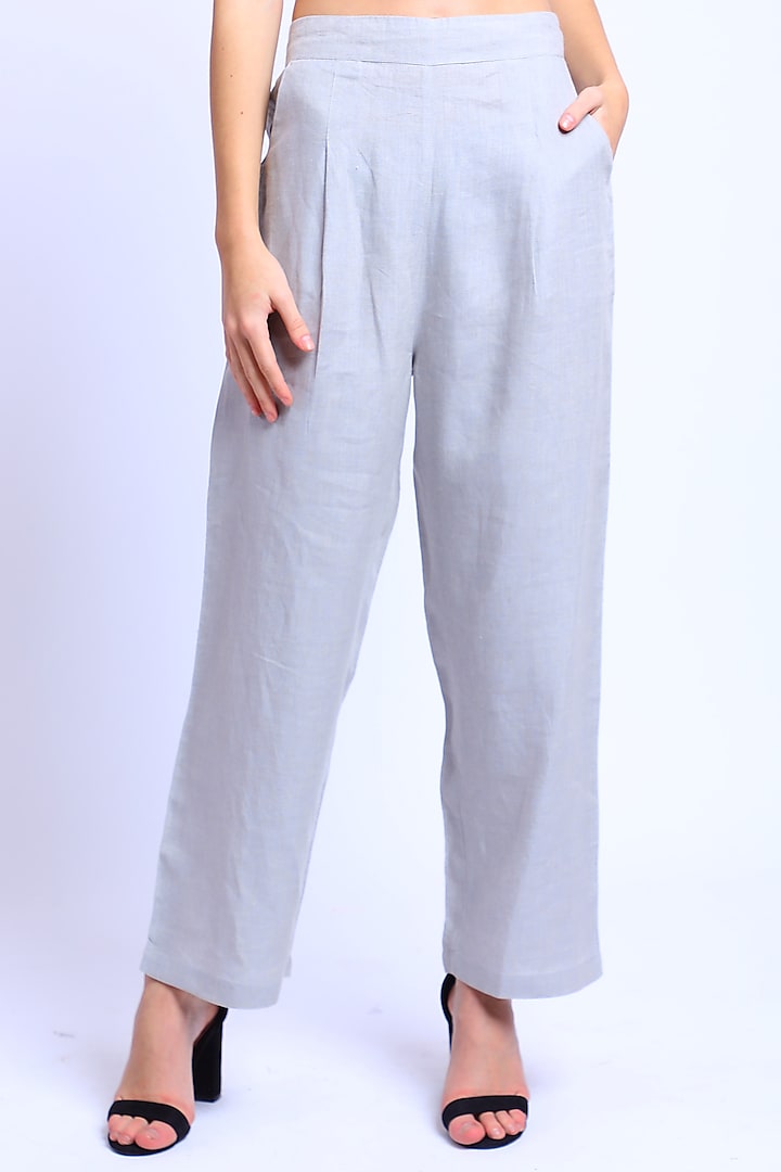 Silver Grey Pure Linen Pants by Linen Bloom at Pernia's Pop Up Shop