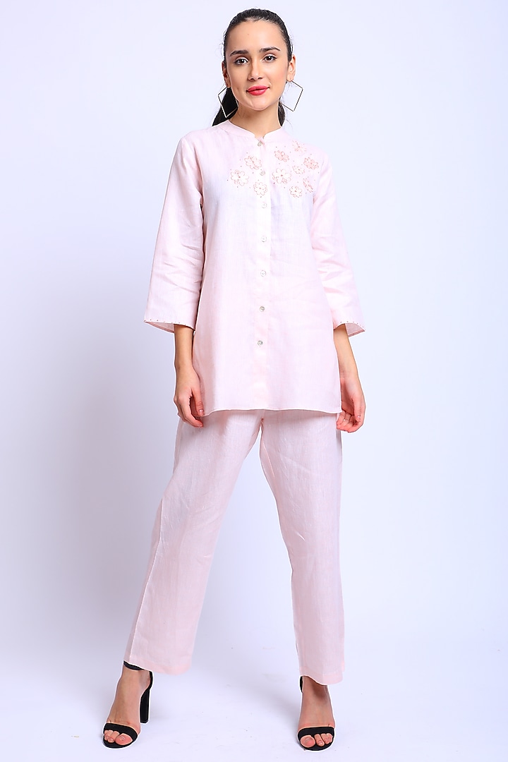 Pink Embroidered Shirt by Linen Bloom at Pernia's Pop Up Shop