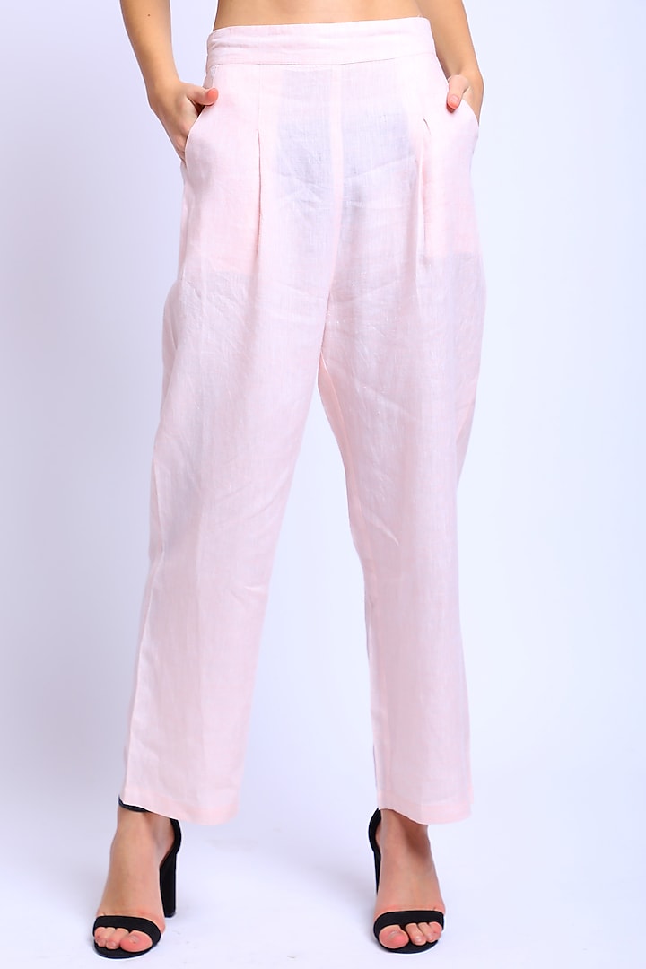 Pink Pure Linen Pants by Linen Bloom