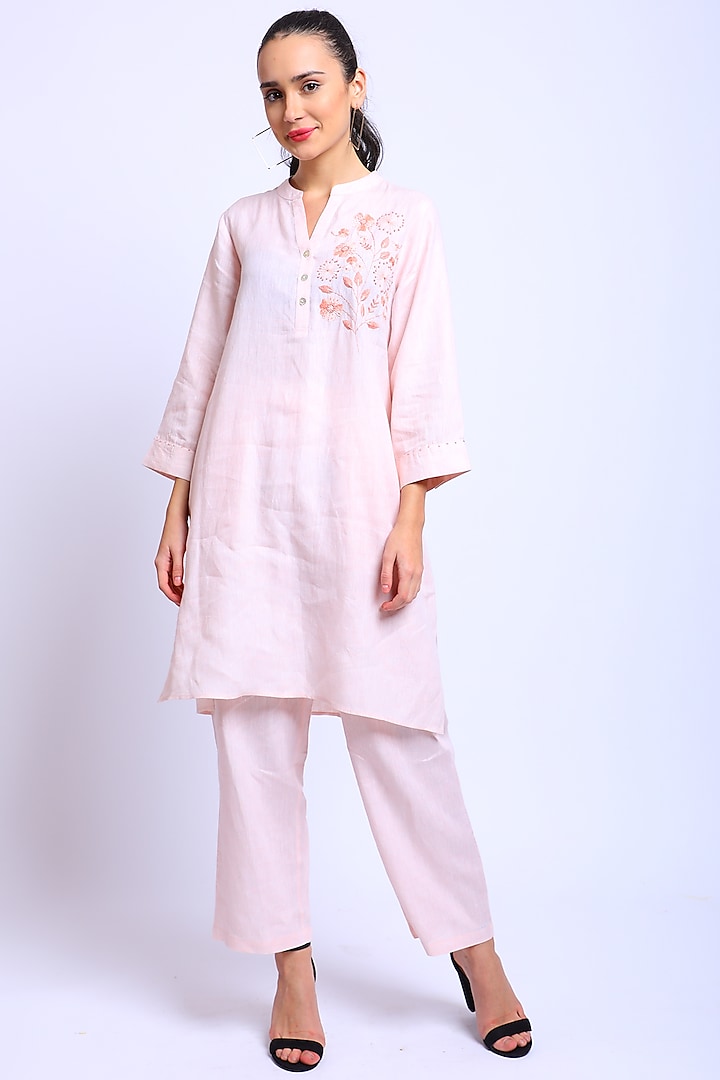 Pink Embroidered Tunic by Linen Bloom