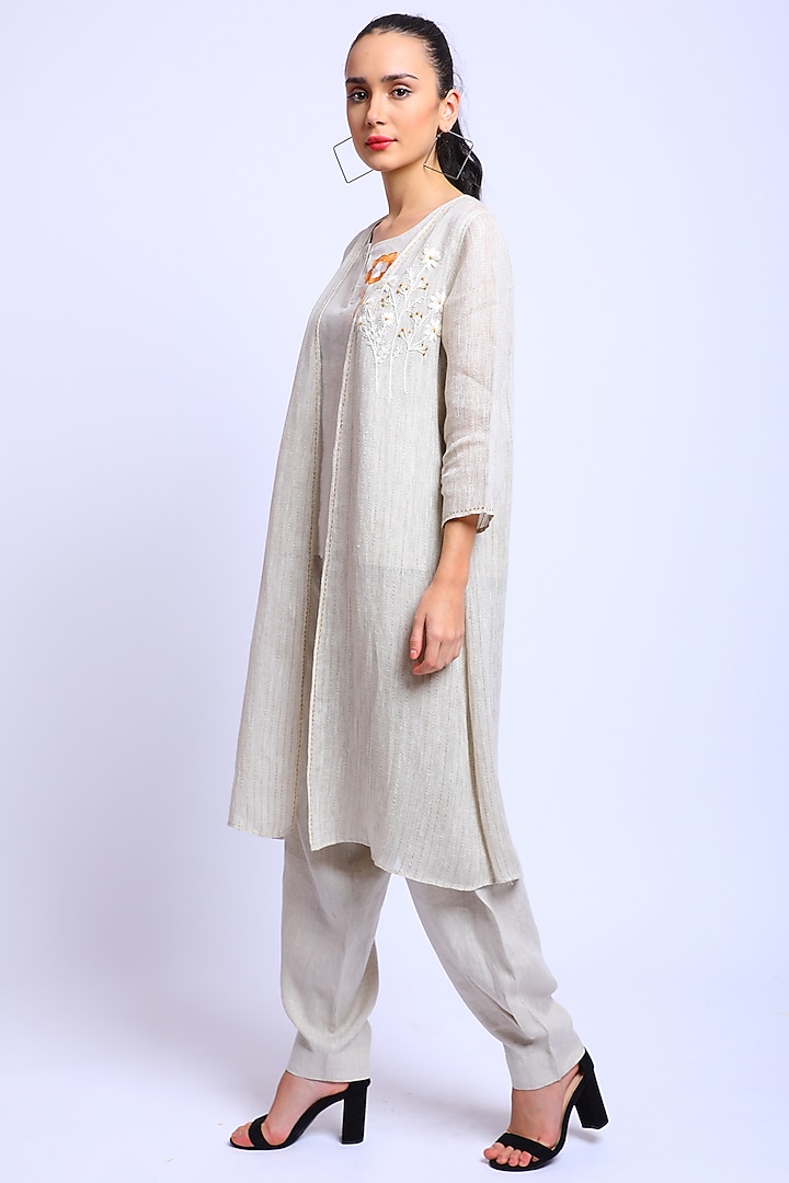 Beige Embroidered Cape by Linen Bloom at Pernia's Pop Up Shop