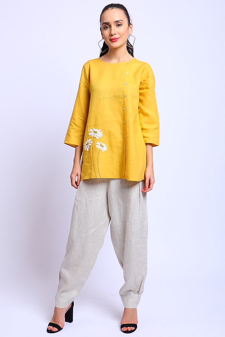 Yellow Embroidered Blouse by Linen Bloom at Pernia's Pop Up Shop