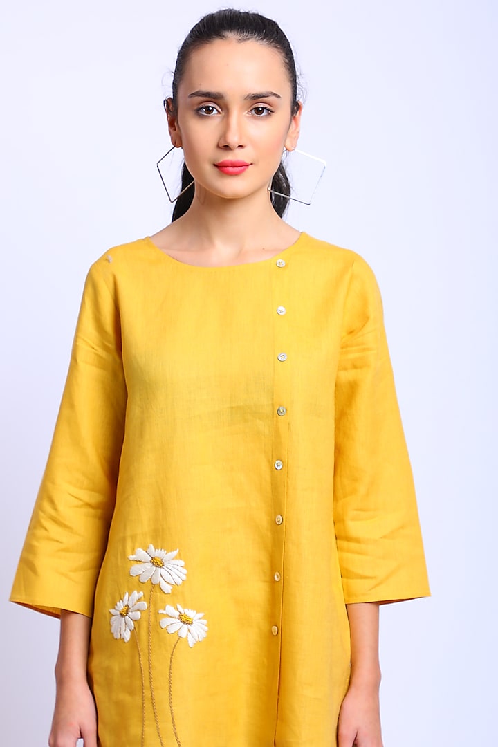 Yellow Embroidered Blouse by Linen Bloom