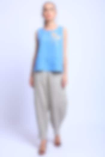 Blue Embroidered Top by Linen Bloom