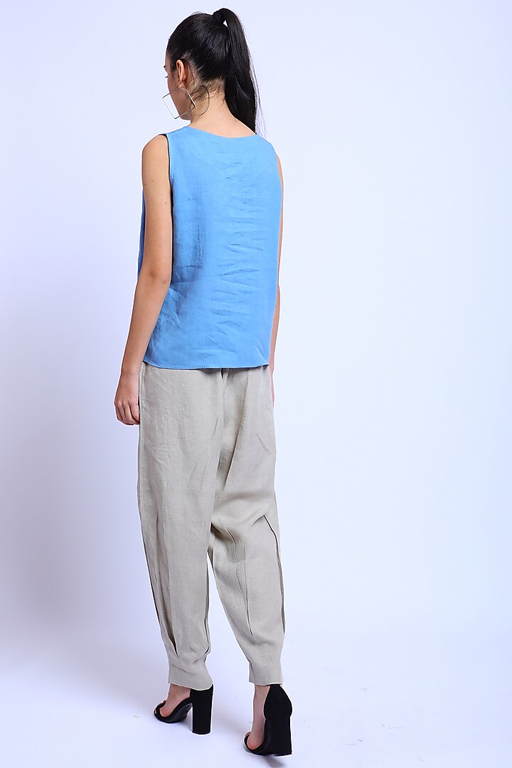 Blue Embroidered Top by Linen Bloom at Pernia's Pop Up Shop