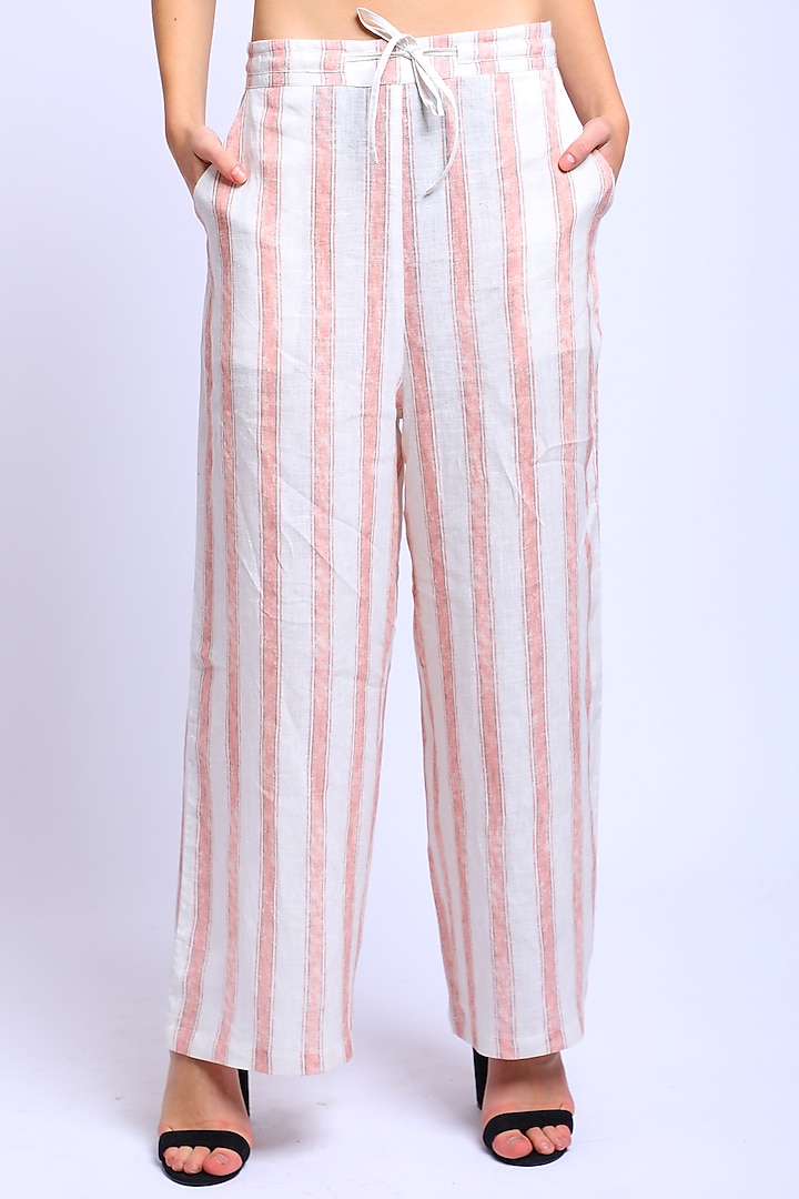 Blush Pink Printed Pants by Linen Bloom at Pernia's Pop Up Shop