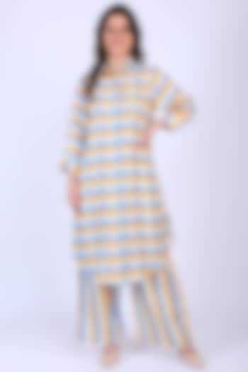 Ochre & Blue Embroidered Tunic by Linen Bloom at Pernia's Pop Up Shop