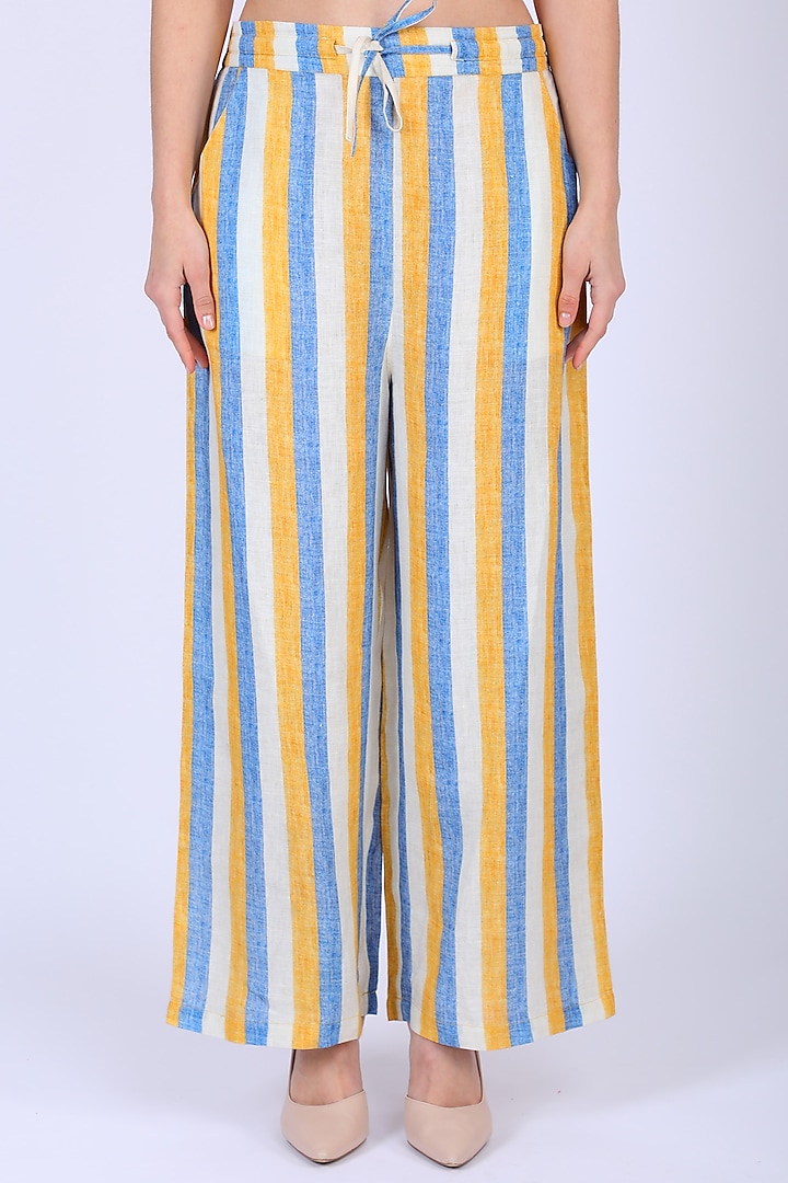 Ochre & Blue Striped Pants by Linen Bloom